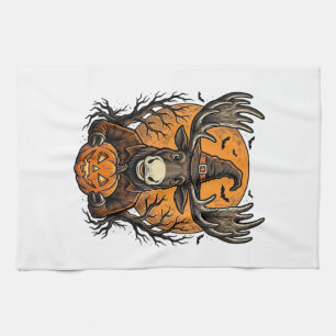 Vintage-Halloween-Elch-Kürbis-Hexenhut-Shirt_1 Geschirrtuch