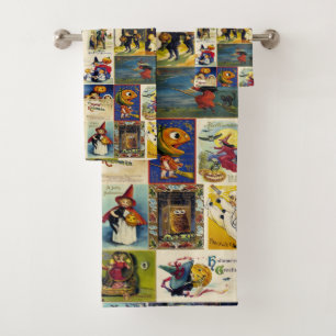Vintage-Halloween-Ephemera Badhandtuch Set