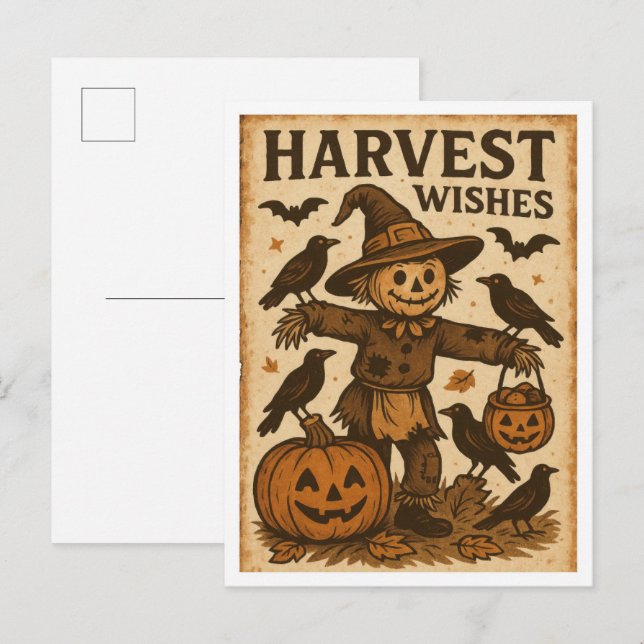 Vintage-Halloween-Erntewünsche Postkarte (Vorne/Hinten)
