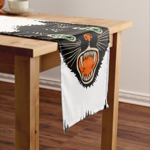 Vintage Halloween erschrockene schwarze Katze Kurzer Tischläufer
