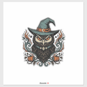 Vintage-Halloween-Eule-Hexenhut-Vektordesign_1 Aufkleber