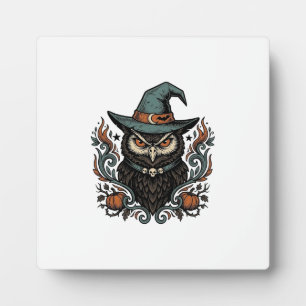 Vintage-Halloween-Eule-Hexenhut-Vektordesign_1 Fotoplatte