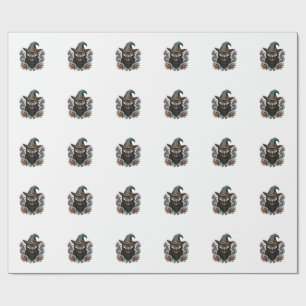 Vintage-Halloween-Eule-Hexenhut-Vektordesign_1 Geschenkpapier
