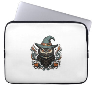 Vintage-Halloween-Eule-Hexenhut-Vektordesign_1 Laptopschutzhülle