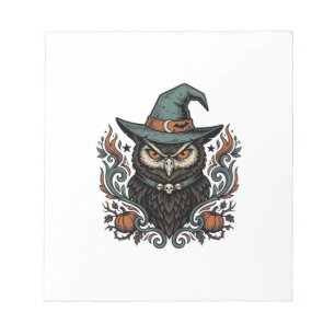 Vintage-Halloween-Eule-Hexenhut-Vektordesign_1 Notizblock