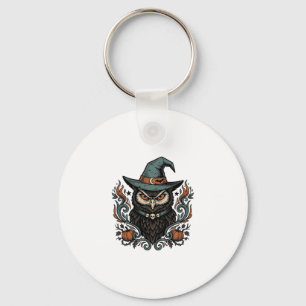 Vintage-Halloween-Eule-Hexenhut-Vektordesign_1 Schlüsselanhänger