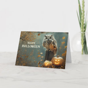 Vintage-Halloween-Eule und Kürbislaternen Feiertagskarte