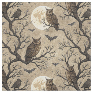 Vintage-Halloween-Eulen und Mond Stoff