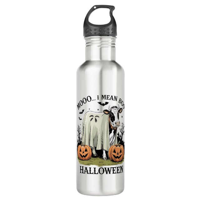 Vintage Halloween Farm Cow Edelstahlflasche (Vorderseite)