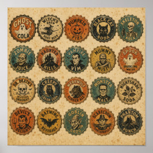 Vintage Halloween-Flaschenkappendesigns Poster