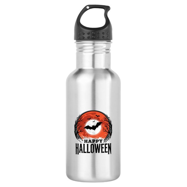 Vintage-Halloween-Fledermaus-Mond-Gravurdesign_1 Edelstahlflasche (Vorderseite)