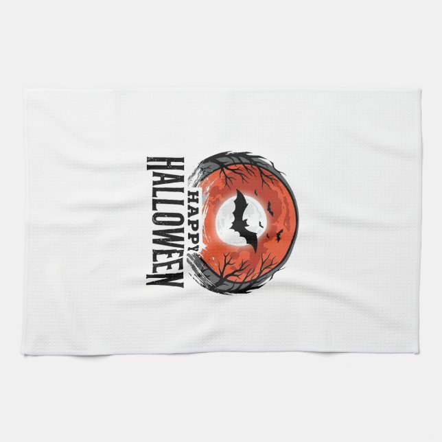 Vintage-Halloween-Fledermaus-Mond-Gravurdesign_1 Geschirrtuch (Horizontal)