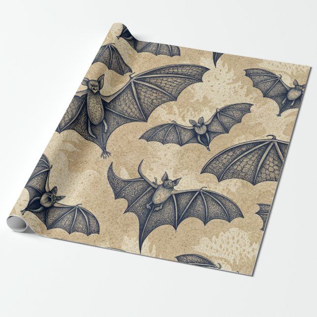 Vintage Halloween-Fledermäuse Geschenkpapier (Ungerollt)
