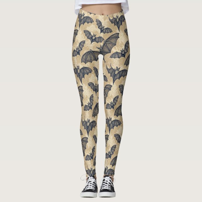 Vintage Halloween-Fledermäuse Leggings (Vorderseite)