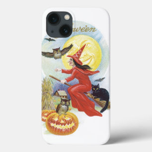 Vintage Halloween, Fliegende Hexe mit einer schwar Case-Mate iPhone Hülle