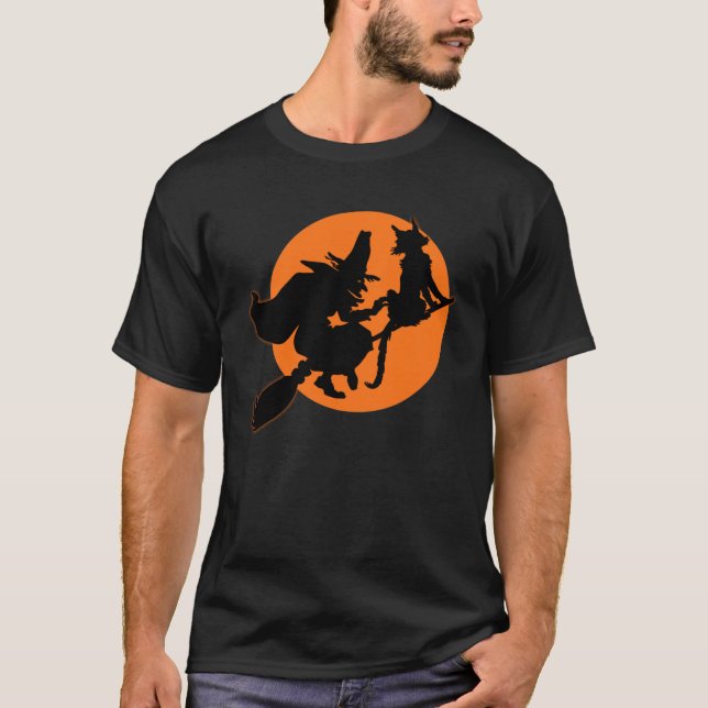 Vintage Halloween-Fliegerwitze und Schwarze Katze T-Shirt (Vorderseite)
