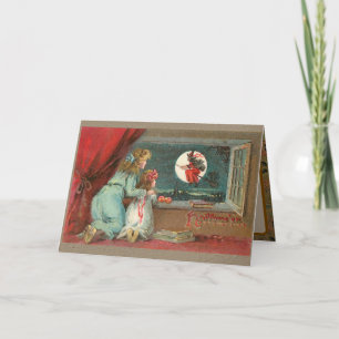 Vintage-Halloween-Frau und Kind Karte