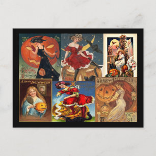 Vintage-Halloween-Frauen-Montage-Postkarte Postkarte