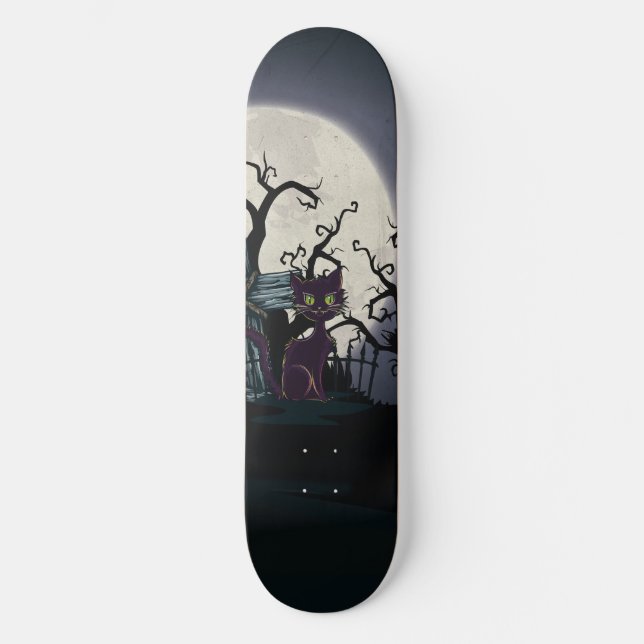 Vintage Halloween-Friedhof-Katzenart Skateboard (Vorderseite)