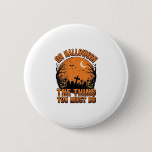 Vintage-Halloween-Friedhof-Kürbis-Mond-Shirt-Des Button