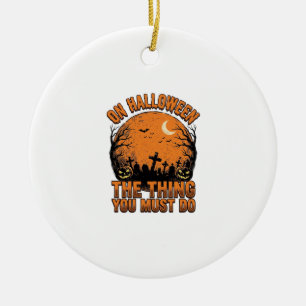 Vintage-Halloween-Friedhof-Kürbis-Mond-Shirt-Des Keramik Ornament