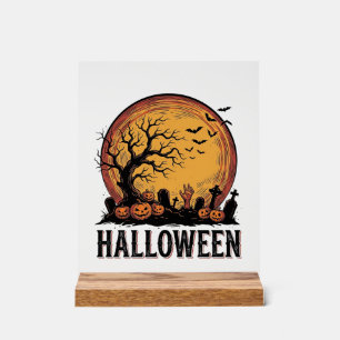 Vintage-Halloween-Friedhofs-Fledermaus-Mond-Kunst_ Acrylschild