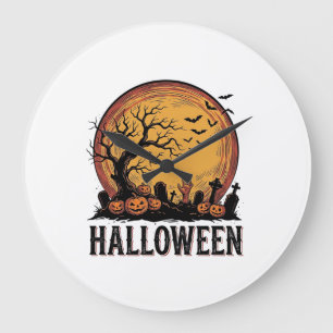 Vintage-Halloween-Friedhofs-Fledermaus-Mond-Kunst_ Große Wanduhr