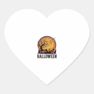 Vintage-Halloween-Friedhofs-Fledermaus-Mond-Kunst_ Herz-Aufkleber