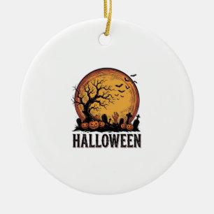 Vintage-Halloween-Friedhofs-Fledermaus-Mond-Kunst_ Keramik Ornament