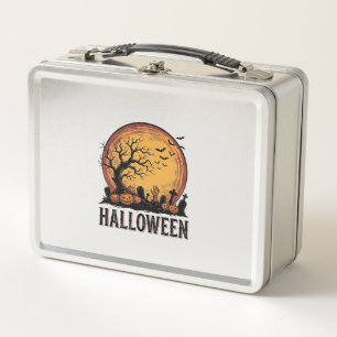 Vintage-Halloween-Friedhofs-Fledermaus-Mond-Kunst_ Metall Brotdose