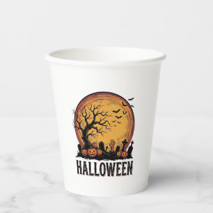 Vintage-Halloween-Friedhofs-Fledermaus-Mond-Kunst_ Pappbecher