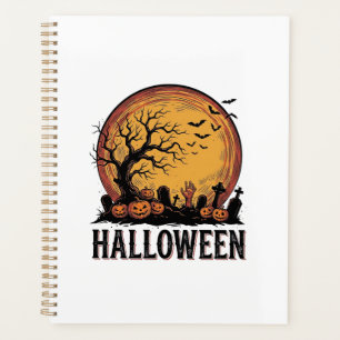 Vintage-Halloween-Friedhofs-Fledermaus-Mond-Kunst_ Planer