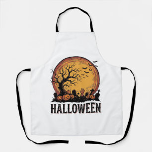 Vintage-Halloween-Friedhofs-Fledermaus-Mond-Kunst_ Schürze