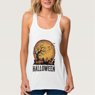 Vintage-Halloween-Friedhofs-Fledermaus-Mond-Kunst_ Tank Top
