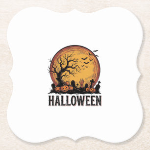 Vintage-Halloween-Friedhofs-Fledermaus-Mond-Kunst_ Untersetzer