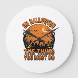 Vintage-Halloween-Friedhofs-Kürbis-Mond-Shirt-Des Große Wanduhr