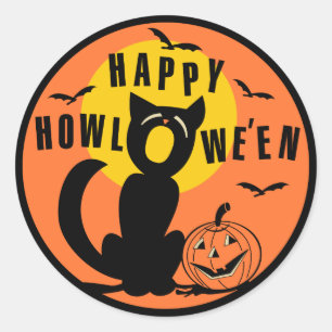 Vintage Halloween - Frohes Halloween schwarze Katz Runder Aufkleber