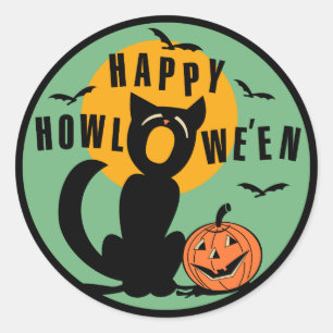 Vintage Halloween - Frohes Halloween schwarze Katz Runder Aufkleber