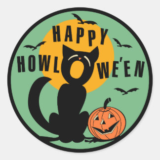 Vintage Halloween - Frohes Halloween schwarze Katz Runder Aufkleber