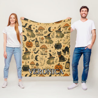 Vintage-Halloween-Frosch-Volldruck-Name Fleecedecke