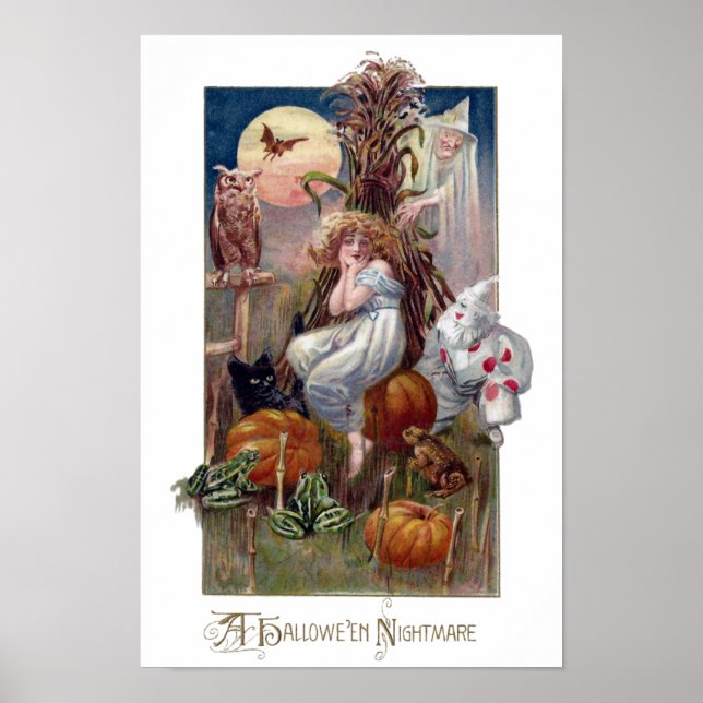 Vintage Halloween Frösche Clown Cat Owl & Hexe Poster (Vorne)