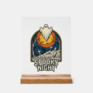 Vintage-Halloween-Geist-Friedhofs-Gravur-Shirt_ Acrylschild
