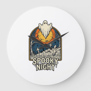 Vintage-Halloween-Geist-Friedhofs-Gravur-Shirt_ Große Wanduhr
