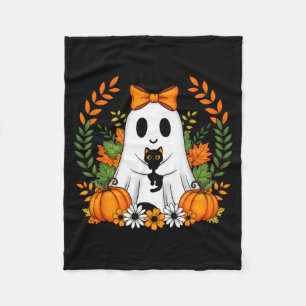 Vintage-Halloween-Geist hält schwarze Katze Groovy Fleecedecke