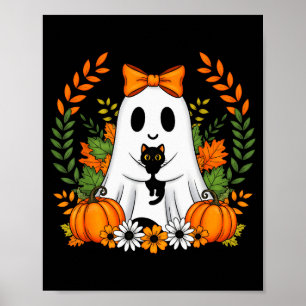 Vintage-Halloween-Geist hält schwarze Katze Groovy Poster