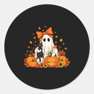 Vintage-Halloween-Geist hält schwarze Katze Groovy Runder Aufkleber