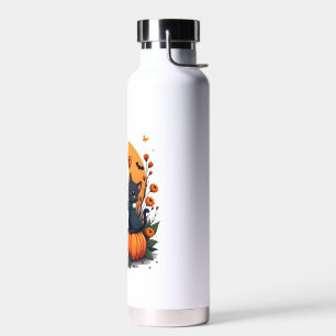 Vintage-Halloween-Geist hält schwarze Katze Groovy Trinkflasche
