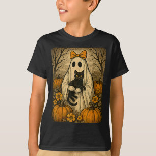 Vintage-Halloween-Geist hält schwarze Katze Kitten T-Shirt