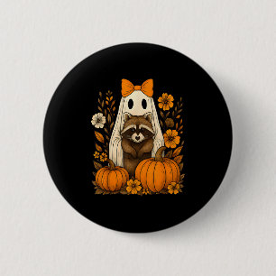 Vintage-Halloween-Geist hält Waschbär Groovy Flo Button