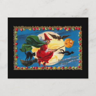 Vintage Halloween-Geist-Hexe Postkarte
